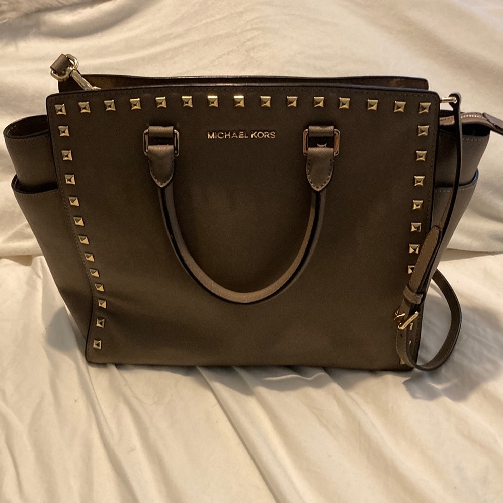 Michael Kors Large Saffiano Leather Satchel in Taupe